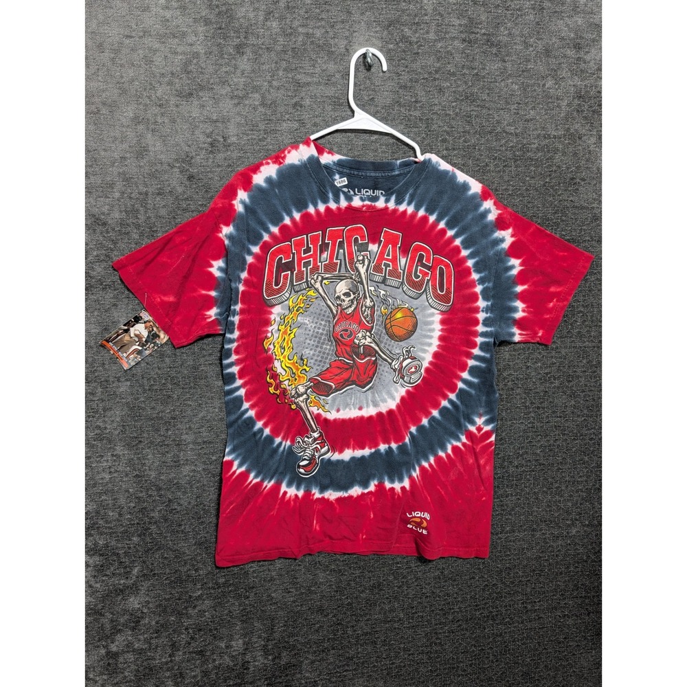 Liquid Blue Chicago Skeleton Basketball Tie Dye Graphic T-Shirt Red Navy Small